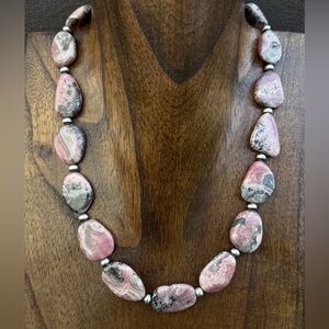 Sterling Silver Rhodochrosite Pearls Bead Necklace. 18 inch. Gift